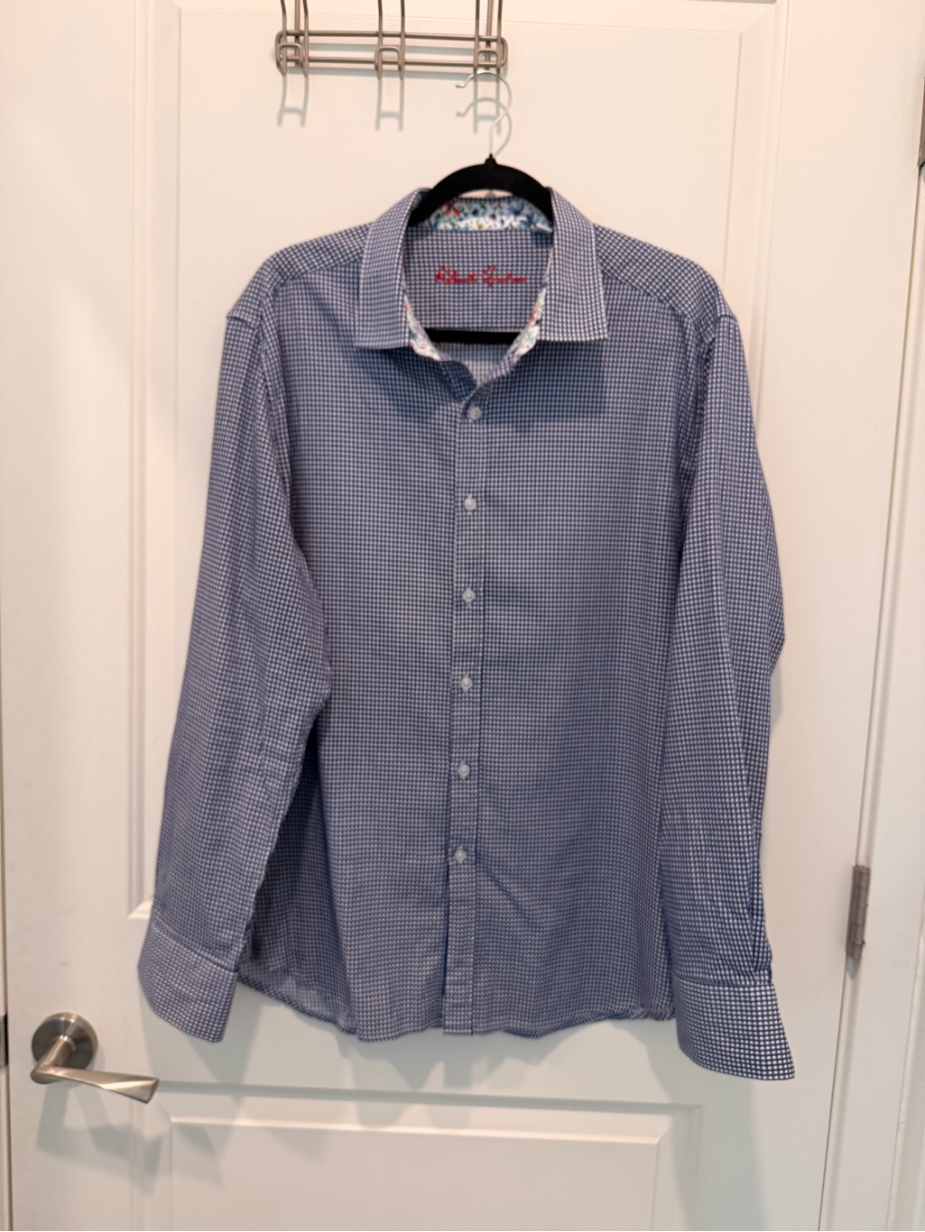 Robert Graham Classic Fit Blue Gingham Floral Trim Button Down Shirt Size 2xl
